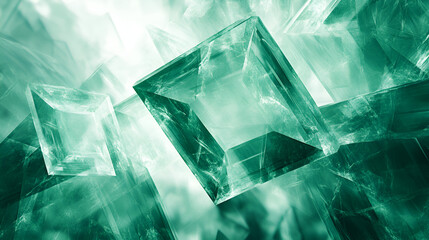 Obraz premium Abstract emerald green crystal formations floating in a luminous background, showcasing intricate shapes and textures