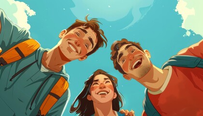 Joyful Characters Looking Upwards