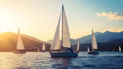 Fototapeta premium Serene Sailing at Sunset
