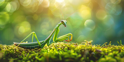 close up photo of a praying mantis captured in impressive macro photography green background 