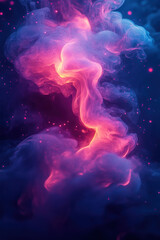 A mesmerizing display of neon pink and purple smoke swirling gracefully against a dark backdrop, creating an enchanting and ethereal visual spectacle.