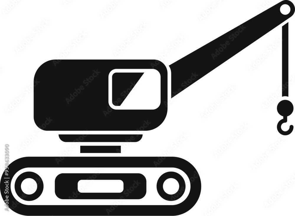 Poster simple vector icon of a crawler crane lifting with its hook extended, isolated on a white background