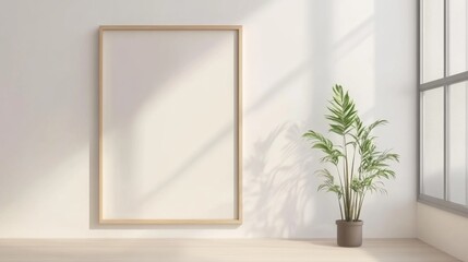 Minimalist Interior with Blank Frame and Plant