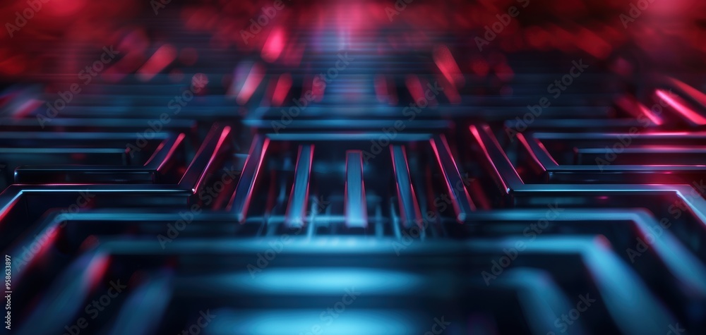 Poster a close up of a blue and red patterned surface