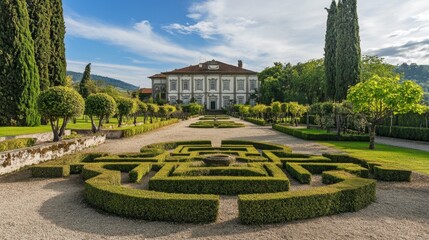 Elegant Garden Manor with Sculpted Hedges
