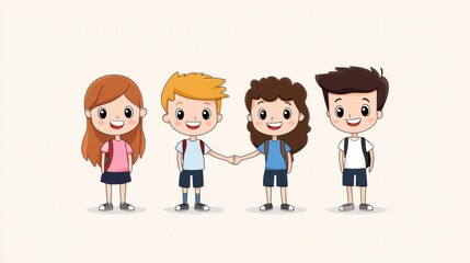 Celebrating Friendship Day - Joyful Cartoon Friends Shaking Hands against a Soft, Warm Background