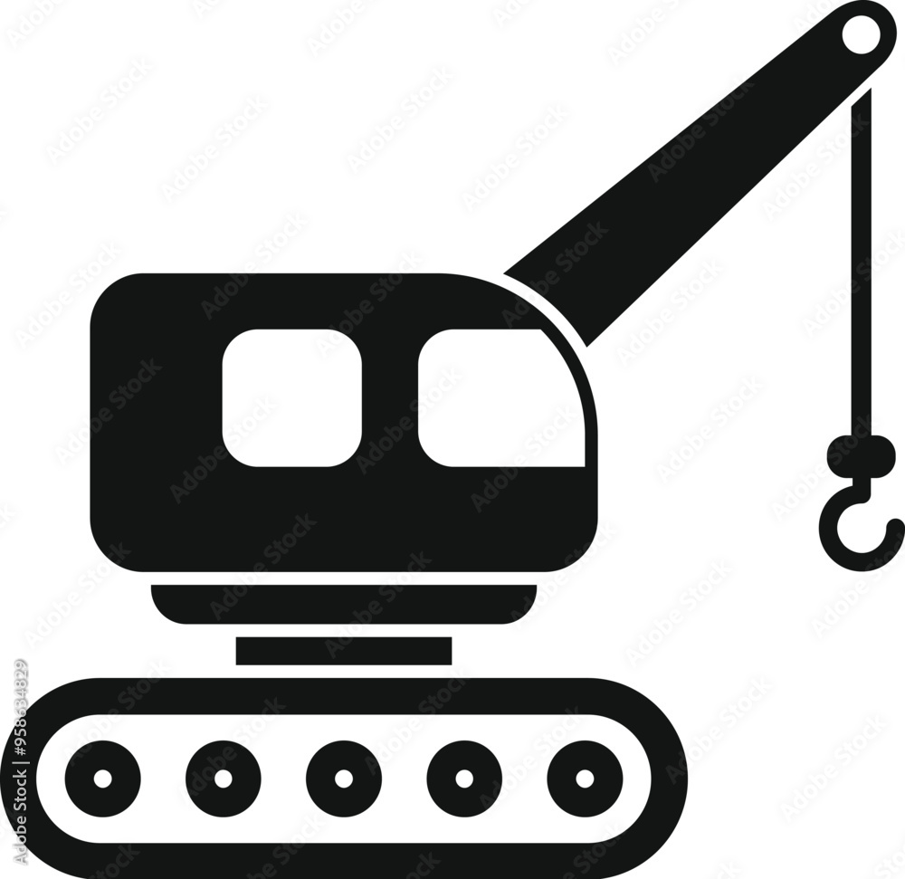 Poster this simple vector icon features a crawler crane working on tracks with its hook lowered