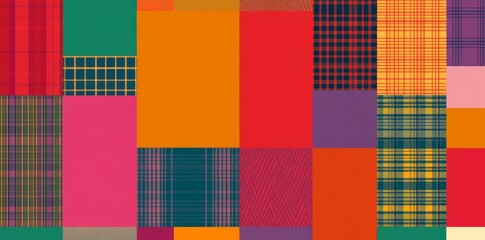 Colorful autumn fall home decor with cozy plaid patterns as seamless border backdrop. Woven patchwork style pattern for seamless edging banners.