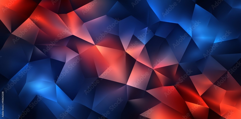 Poster a geometric pattern of triangle shapes forms the background of this abstract design.