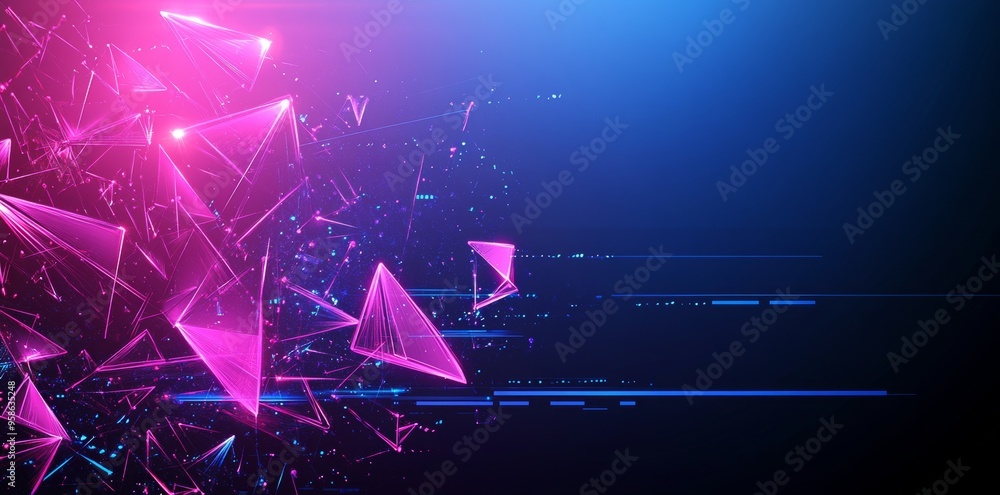 Poster a geometric pattern of triangle shapes is used as a background in this abstract design.