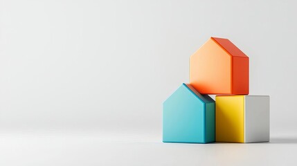 Obraz premium Minimalist housing cubes with bright accents, highlighting demand spikes in the real estate market