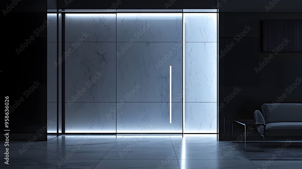 Aufkleber sleek futuristic sliding door with motion sensors and led lighting for modern automation