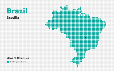 Fototapeta premium Brazil Dotted Map with capital Brasilia. Soft Square dots