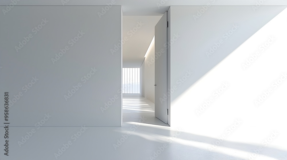 Poster minimalist pivot door blending seamlessly into wall with invisible handle and hinges