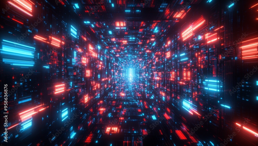 Aufkleber this abstract piece is composed of neon rays and an empty stage in a futuristic style.