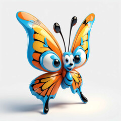 Butterfly goofy funny cute cartoon 3d figurine on plain white background