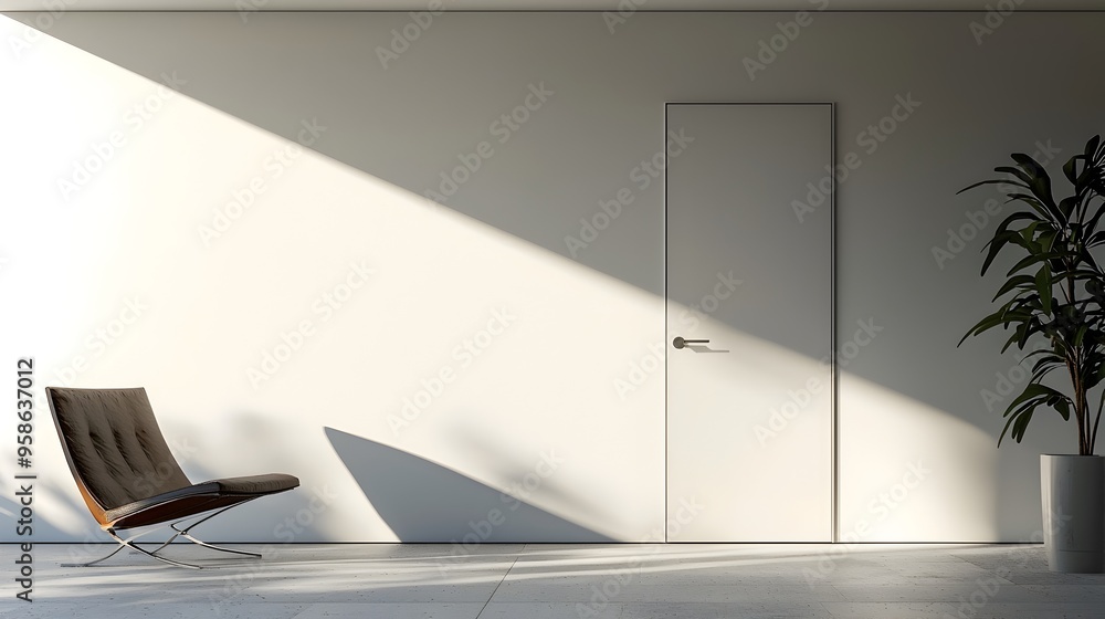 Poster minimalist pivot door blending seamlessly into wall with hidden hinges and no visible handle