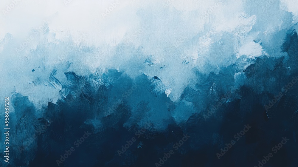 Sticker Abstract Blue and White Brushstrokes on Canvas