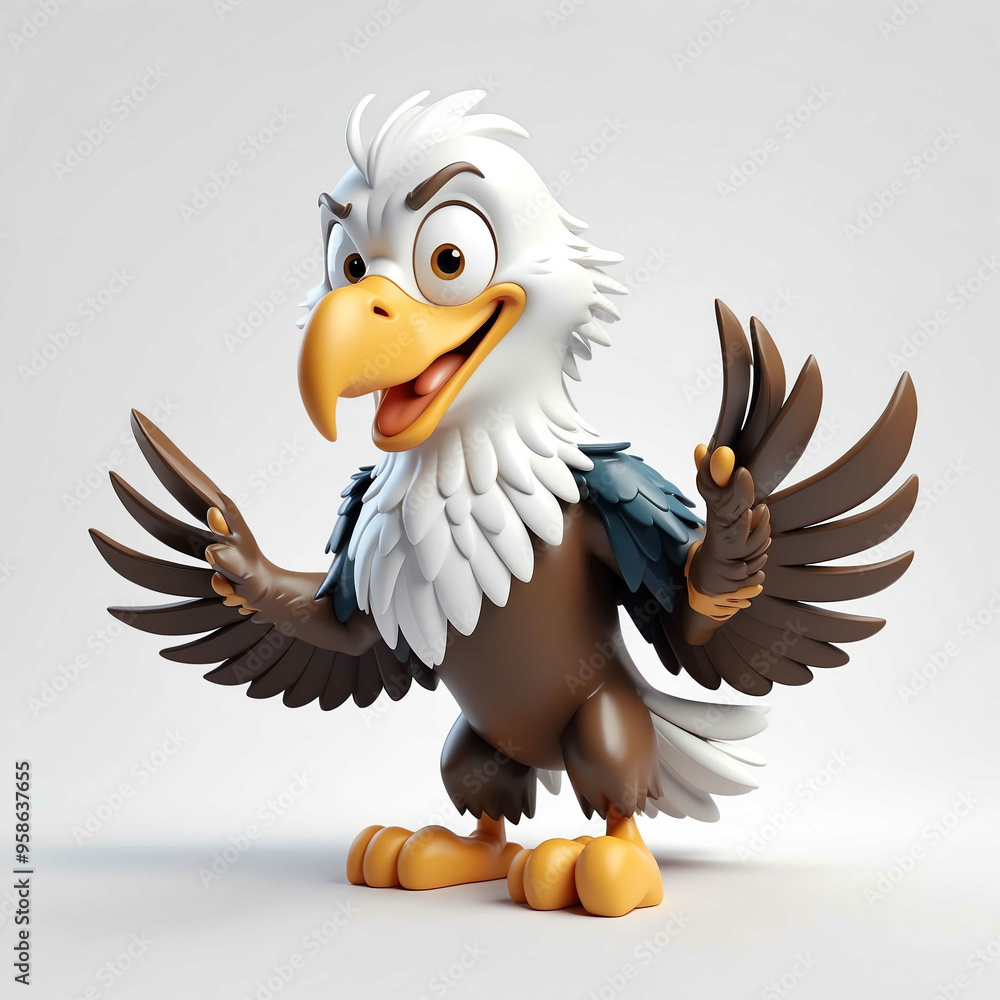 Poster eagle goofy funny cute cartoon 3d figurine on plain white background