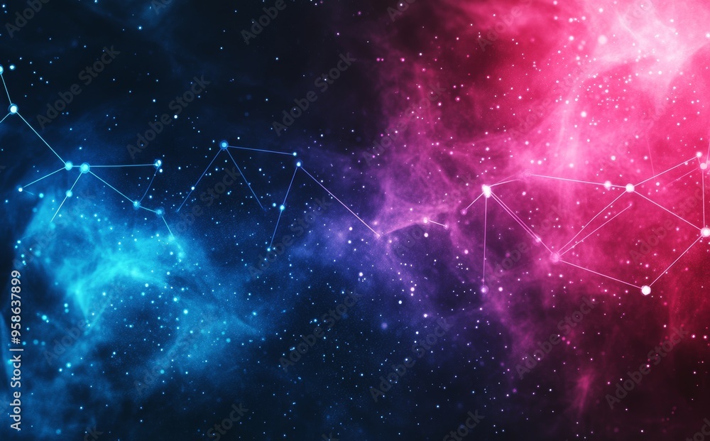 Poster background with abstract polygonal shapes and connecting dots and lines. big data visualization.