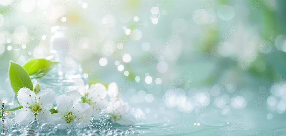 Aufkleber a beautiful image of a flower with a bottle of perfume next to it