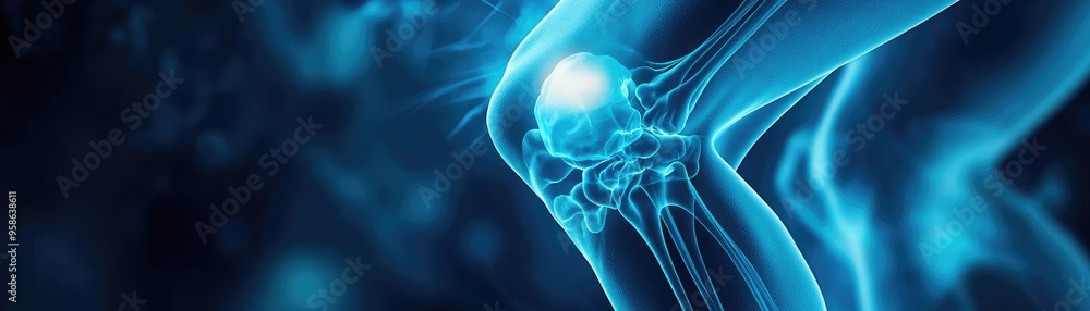 Poster close-up view of a knee joint illustrating anatomy and structure, highlighting its complexity in a v