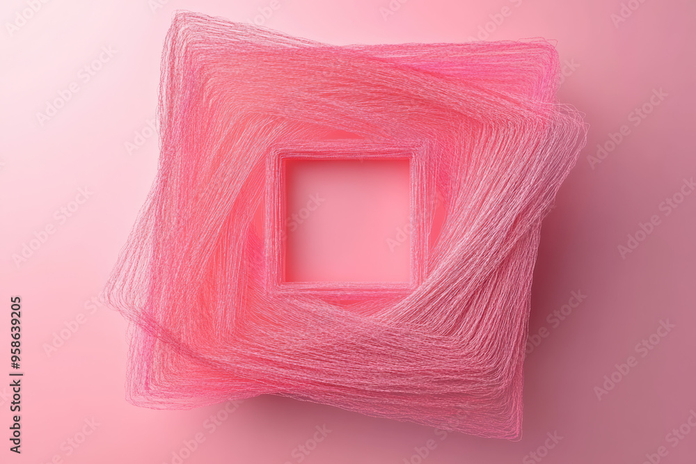 Poster abstract geometric art with a pink gradient background featuring a square-shaped design made of over