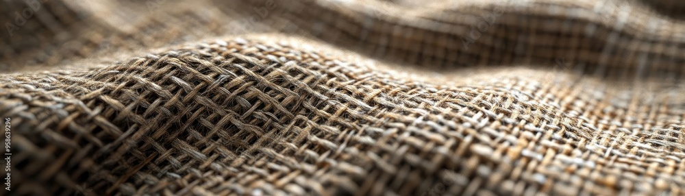 Poster close-up of textured fabric showcasing intricate woven patterns and natural colors, ideal for design