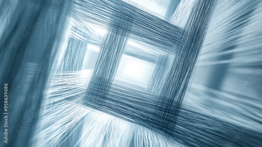 Poster abstract futuristic of geometric shapes with light effects. blue monochrome tones create a modern, d