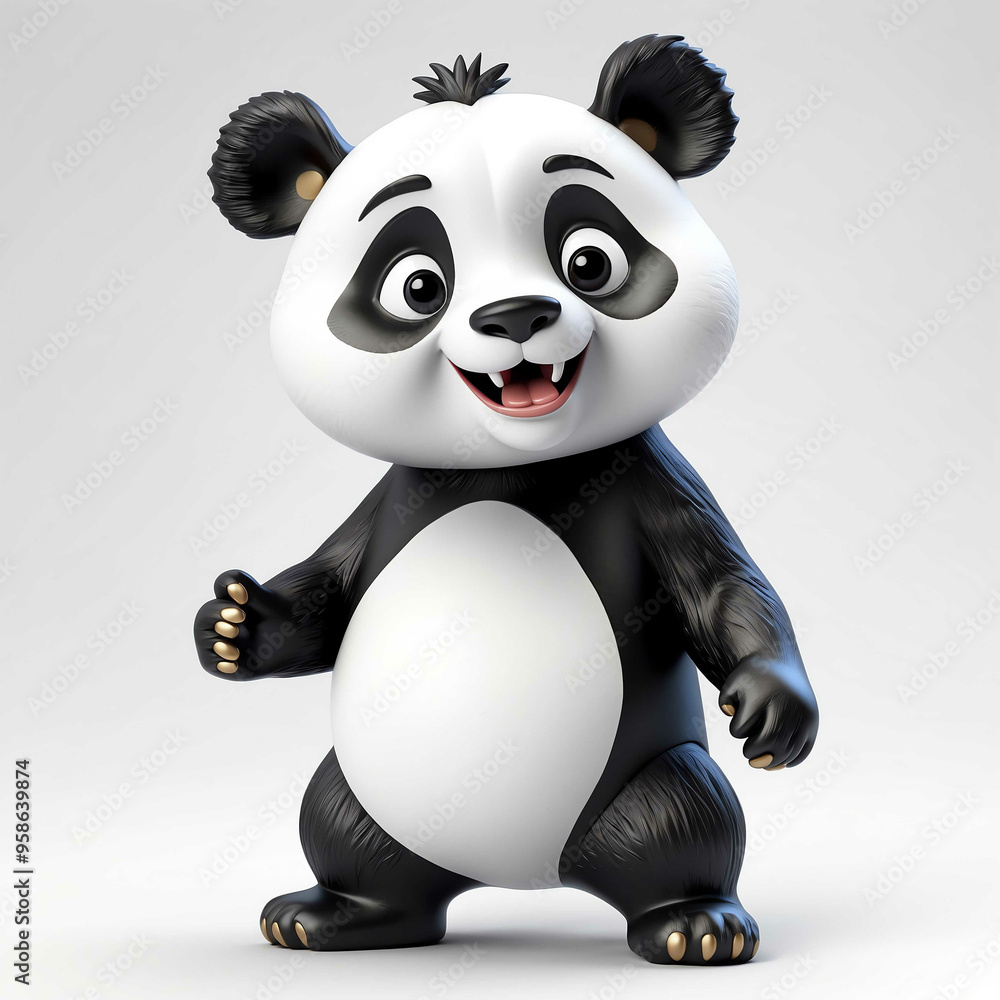 Poster panda goofy funny cute cartoon 3d figurine on plain white background