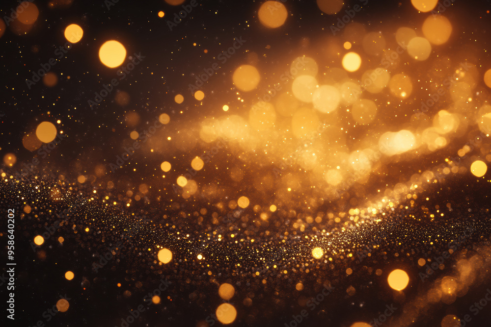 Aufkleber golden bokeh light background, abstract shimmering particles creating a festive and magical atmosphe