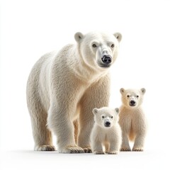Fototapeta premium Arctic Family Bond: 3D Rendered Polar Bear Wildlife Conservation Scene in Soft Whites on White Background