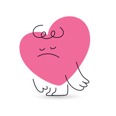 sad and tired heart mascot