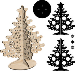 3D Christmas Tree Laser Cut File Template Vector 3d Spruce Pine  Model New Year Decoration