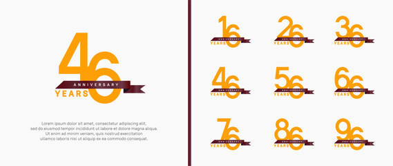 anniversary logo style set. vector design orange color with ribbon for celebration moment