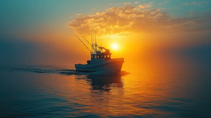 Obraz premium Fishing Boat at Sunrise