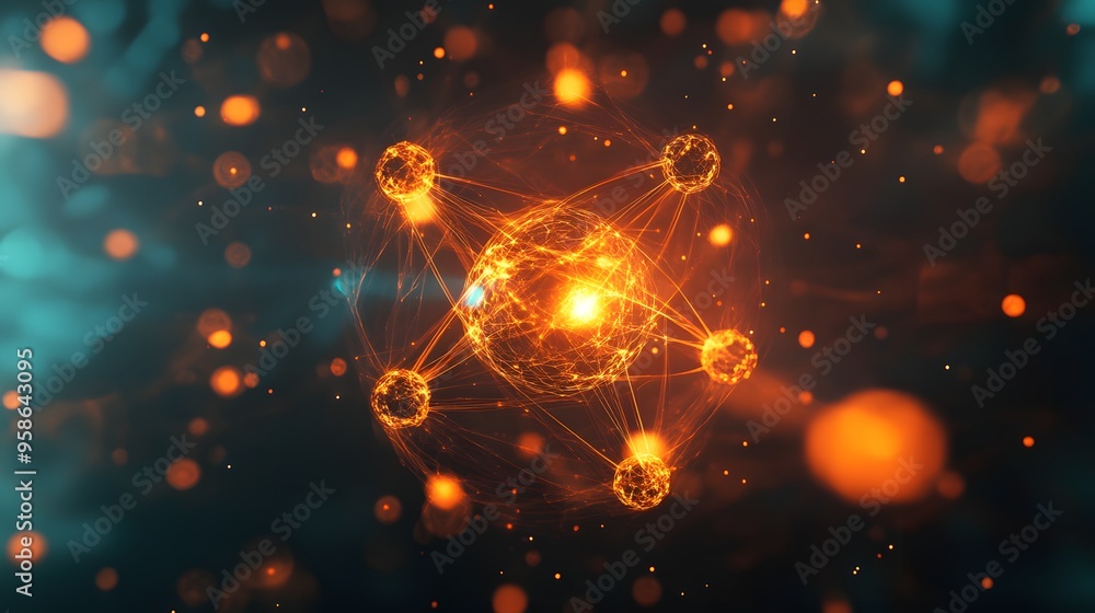 Poster 17. abstract visualization of a mineral atom with glowing, dynamic molecular patterns