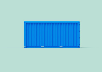 A pristine, blue maritime cargo shipping container, isolated against a white background. Its smooth surface and vibrant color showcase the modern design and efficiency of international shipping.
