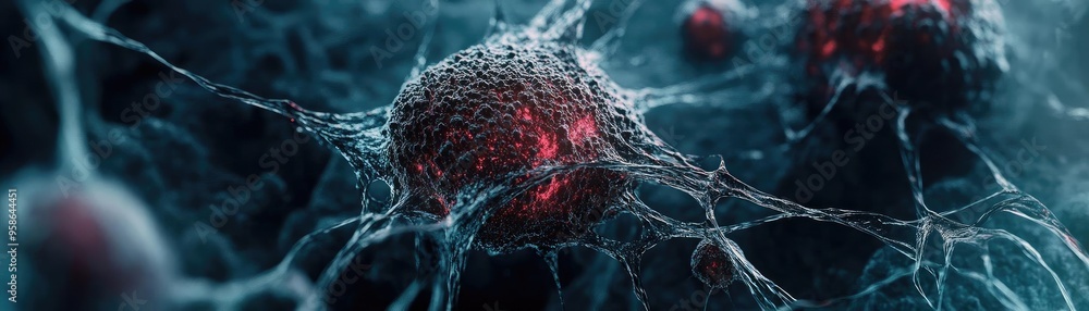 Poster an intricate close-up of neurons showcasing their connections, highlighting the complexity of the ne