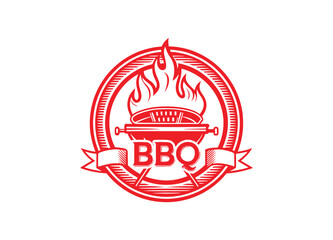 Barbecue logo vector with bbq logotype and fire concept