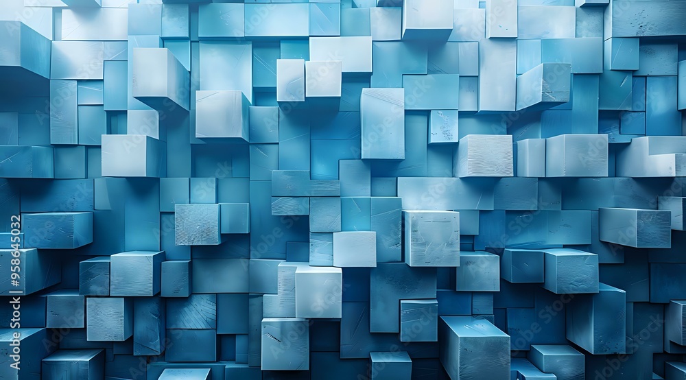 Poster a futuristic abstract digital background featuring glowing blue cubes and data particles. perfect fo