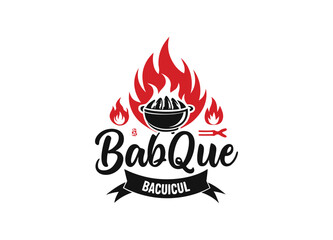 Barbecue logo vector with bbq logotype and fire concept