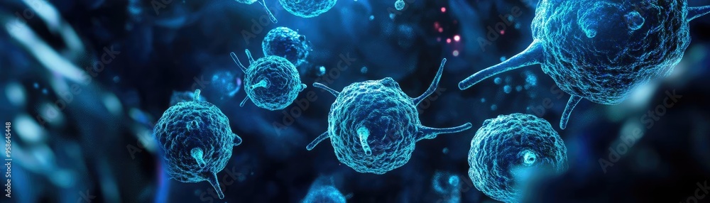 Poster close-up view of vibrant microscopic cells, showcasing intricate structures and vivid colors in a da
