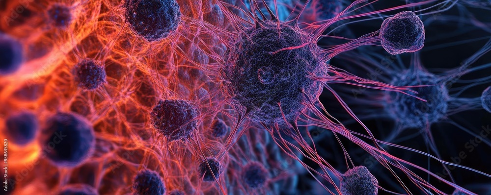 Poster abstract representation of neurons showcasing vibrant colors in a stunning network of connections an