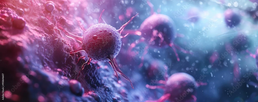 Poster colorful abstract representation of microorganisms in a floating environment, showcasing intricate d