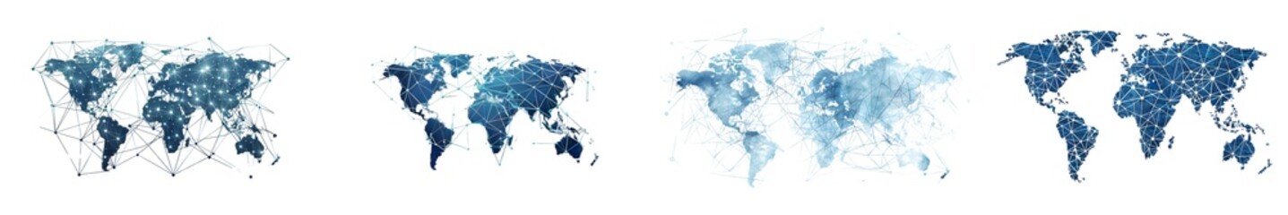 Abstract world map, concept of global network and connectivity isolated on white background....