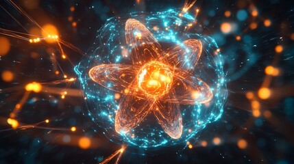 72. Creative sci-fi rendering of a central nutrient atom with intricate, glowing molecular chains