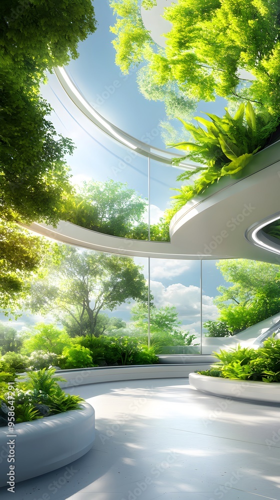 Poster modern architecture with a view of nature.
