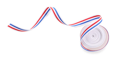 Ribbon in colors of Netherlands flag isolated on white, top view