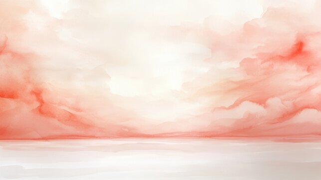 A painting of a pink sky with clouds and a white background